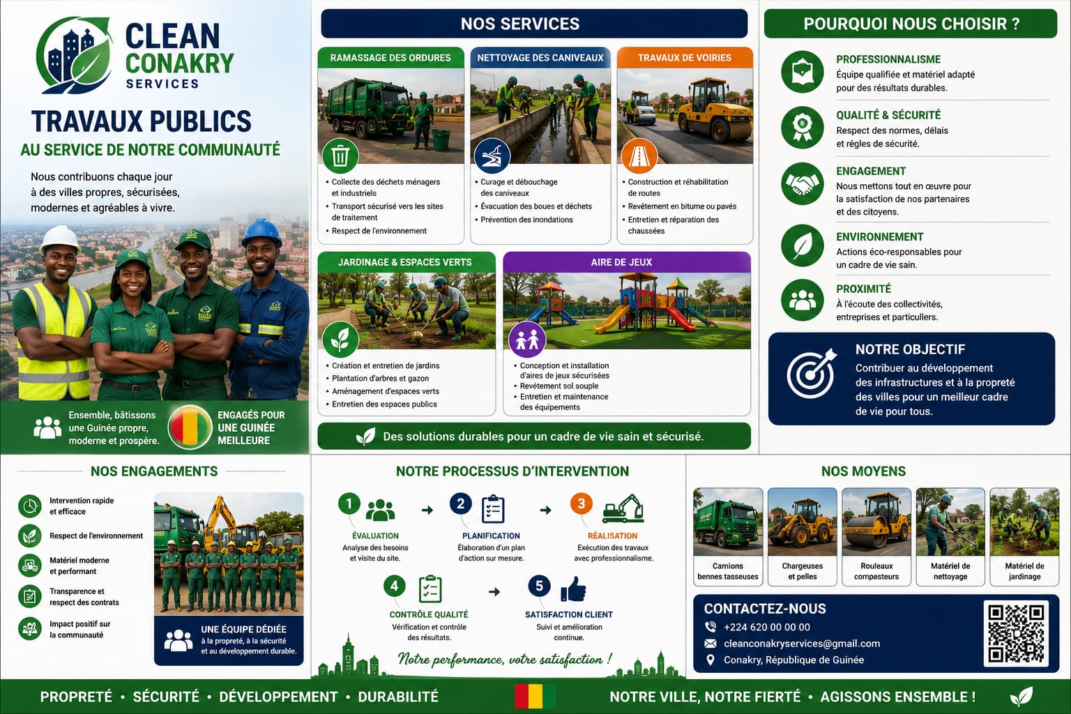 Brochure du pôle Travaux Publics de Clean Conakry Services